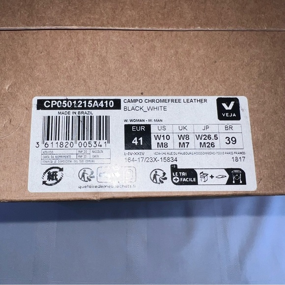 Veja Campo Chromefree Leather Women’s Sneaker-Black & White - w/ Original box - Picture 13 of 13